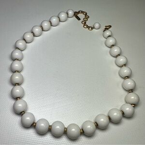 Vintage Monet White Beaded Necklace Gold Tone Classic Statement Necklace